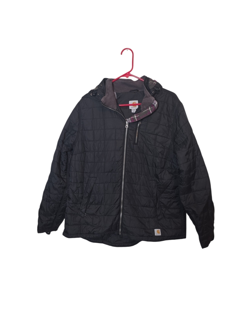 Women's Carhartt black, quilted, full zip jacket with removable hood, size large